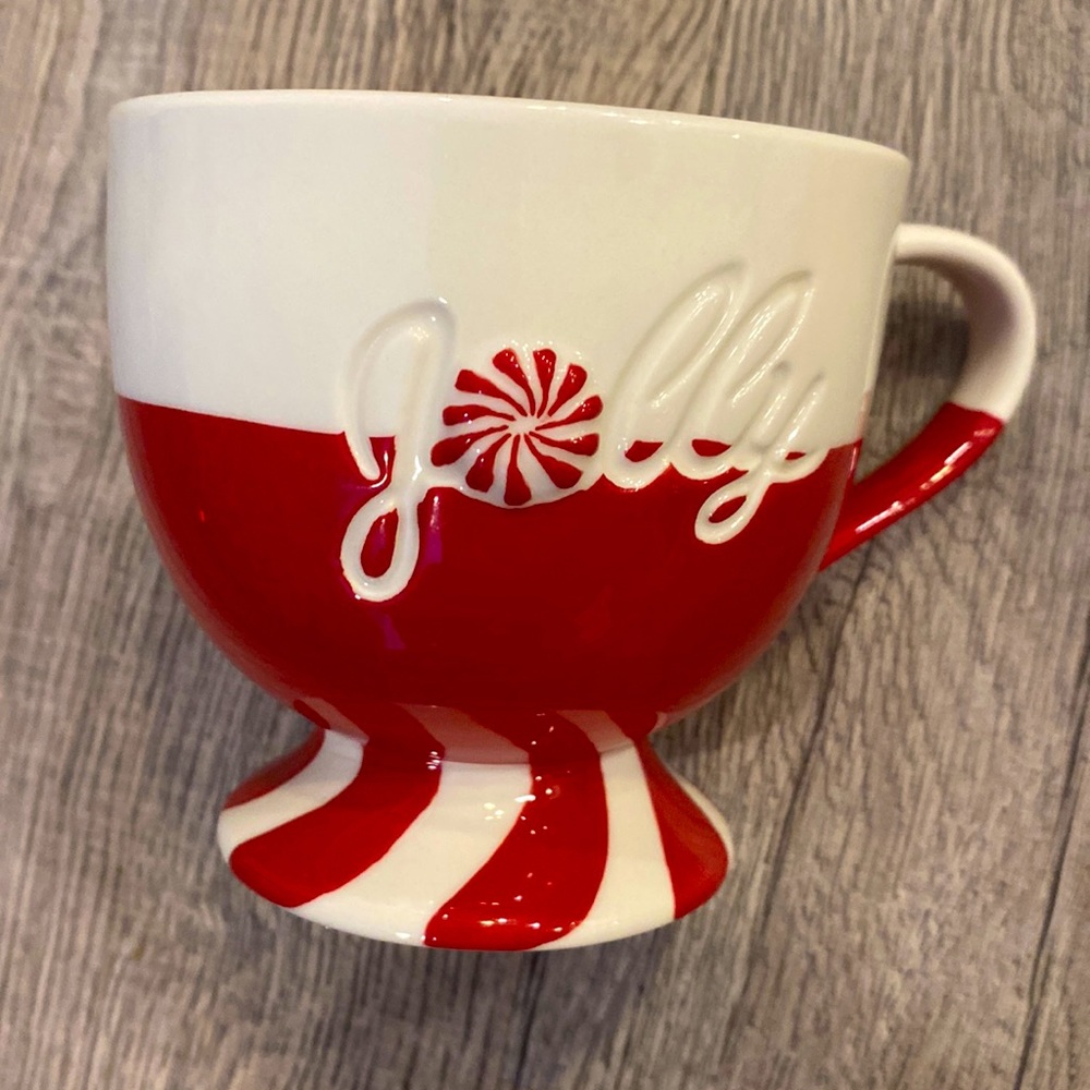 Starbucks red & white candy cane mug “Jolly”. 2007 Christmas 12oz candy …
